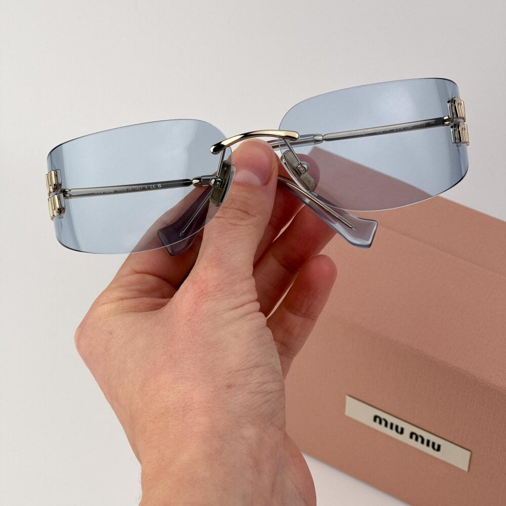 Miu Miu Women’s Rectangle Sunglasses – Pale Gold Blue Model MUA51S ZVN10P